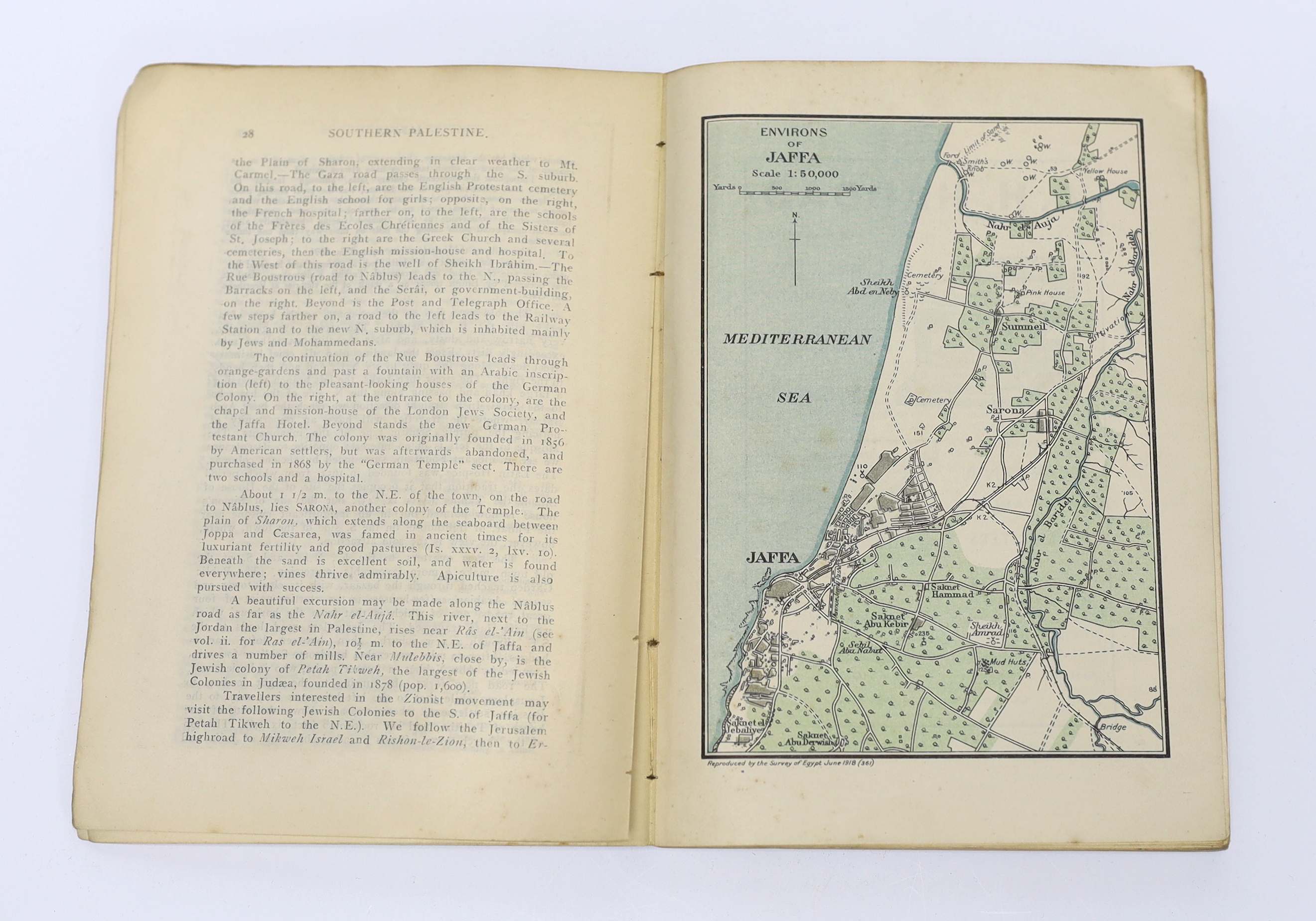 Pirie-Gordon, Harry (editor) - A Guide-Book to Southern Palestine, Judaea, Philistia and The Dead Sea, 1st ed , 1st printing, 8vo, original pink paper wrappers with a linen back strap, 4 coloured maps, (2 folding), a lar